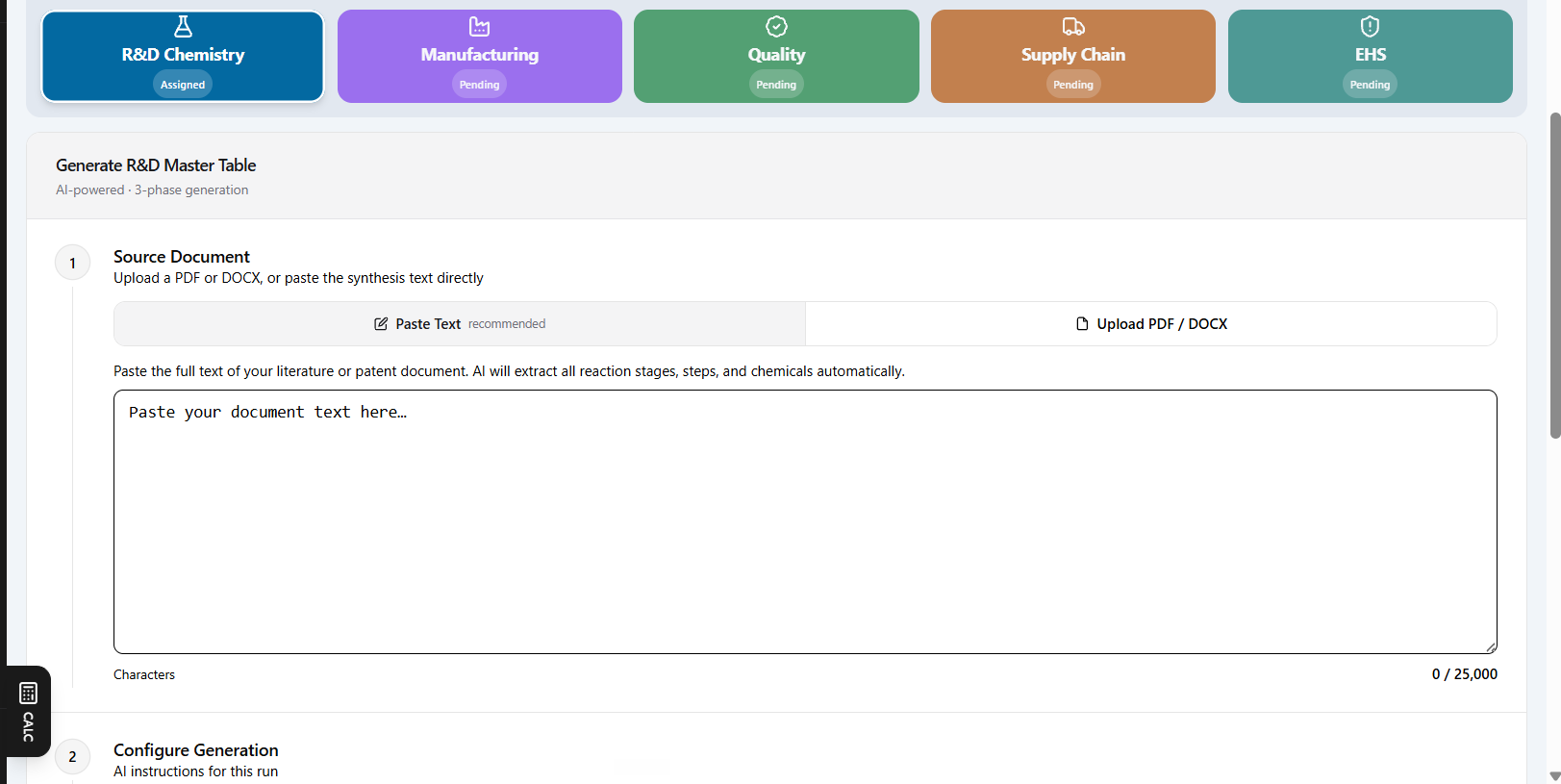 Generating the R&D master table from a pasted synthesis